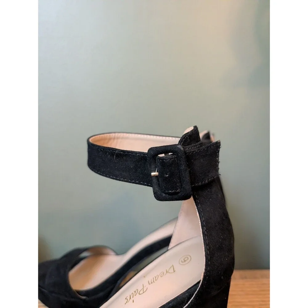 Black Suede Platform Sandals Ankle Women Shoes Sz‎ 9 Clubwear Cocktail Party